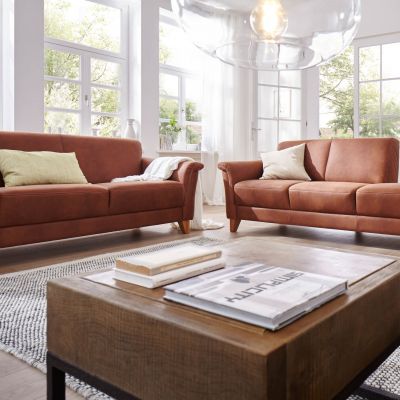 Sofa Providence – Recamiere links, Leder & Stoff, Braun