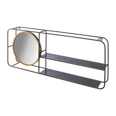 Wandregal mit Spiegel – BHT ca. 100x40x13 cm, Goldfarben/Schwarz