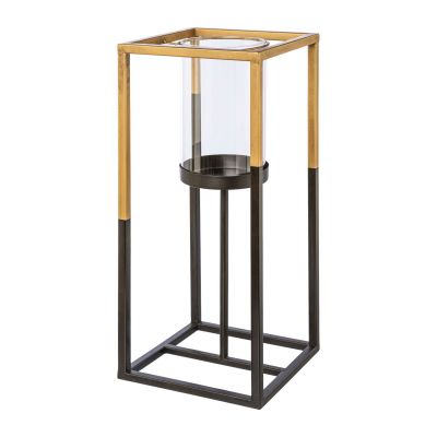 Windlicht/Kerzenhalter – BHT ca. 21x50x21 cm, Goldfarben/Schwarz