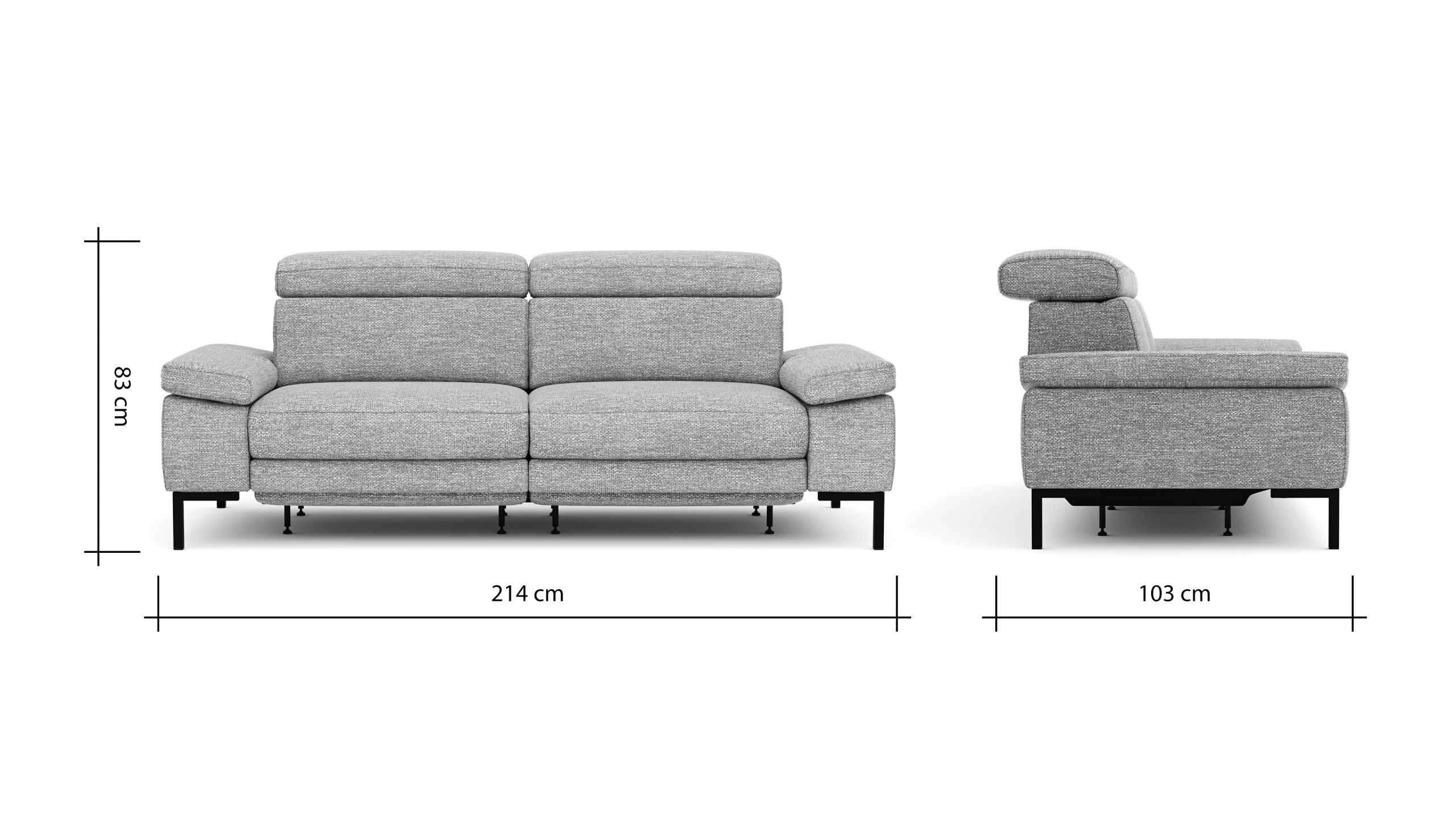 Sofa Hudson – 3-Sitzer inkl. Relaxfunktion (motorisch) und Kopfteil verstellbar, Stoff, Hellgrau
