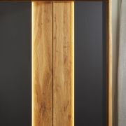 Drehtürenschrank Ottawa – inkl. Beleuchtung und Passepartout, B ca. 297 cm, Wildeiche massiv / Glas Anthrazit