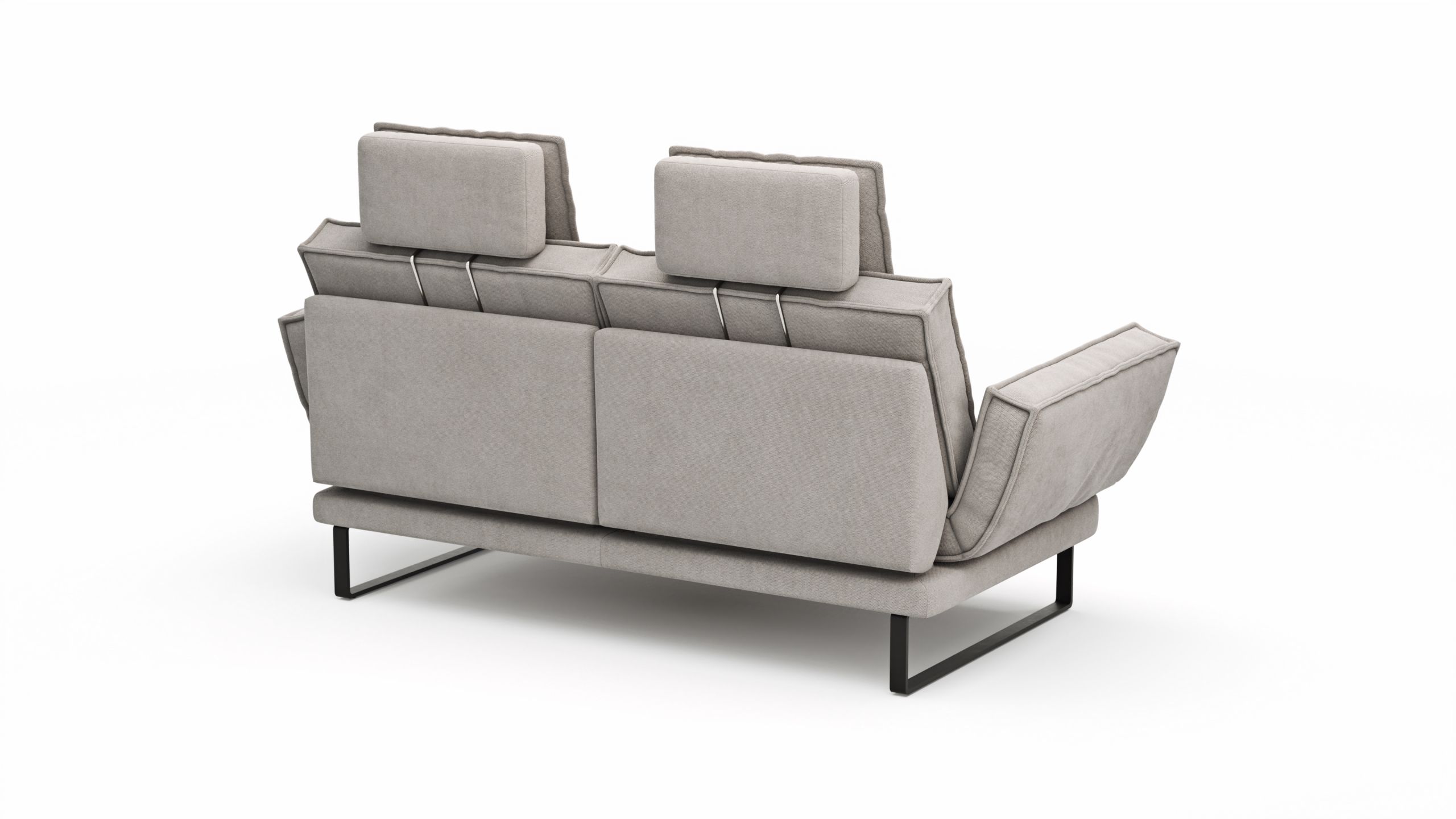 Sofa My – 2,5-Sitzer mit Rückenlehne/Armlehne verstellbar und Drehsitze inkl. Kopfstütze, Stoff, Hellgrau