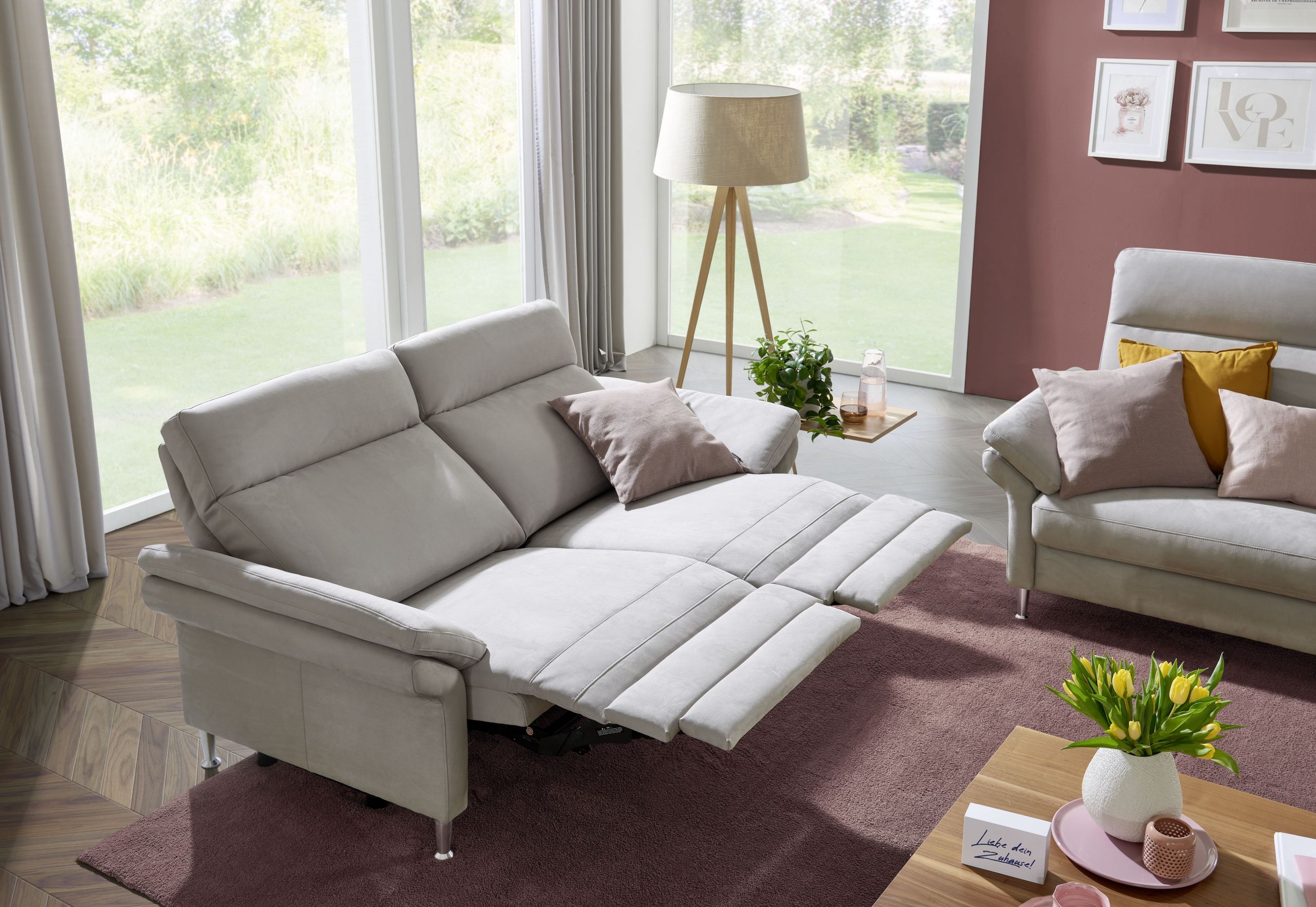 Sofa EM Helsinki – 3-Sitzer, Relaxfunktion (motorisch), Stoff, Silbergrau