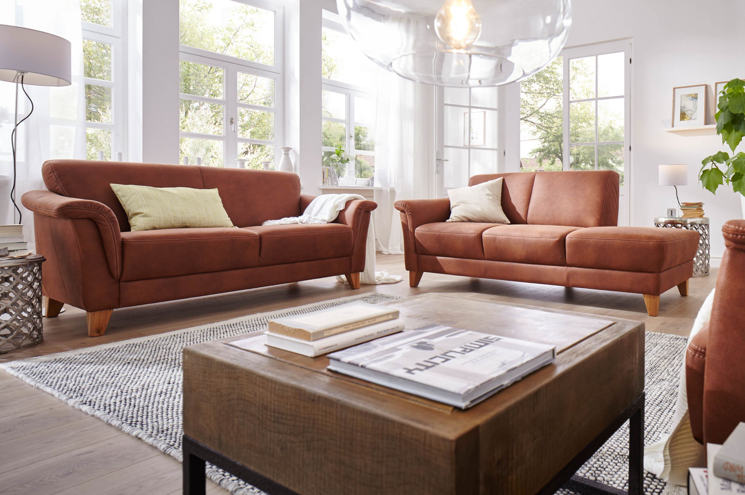 Sofa Providence – 2,5-Sitzer, Leder & Stoff, Braun