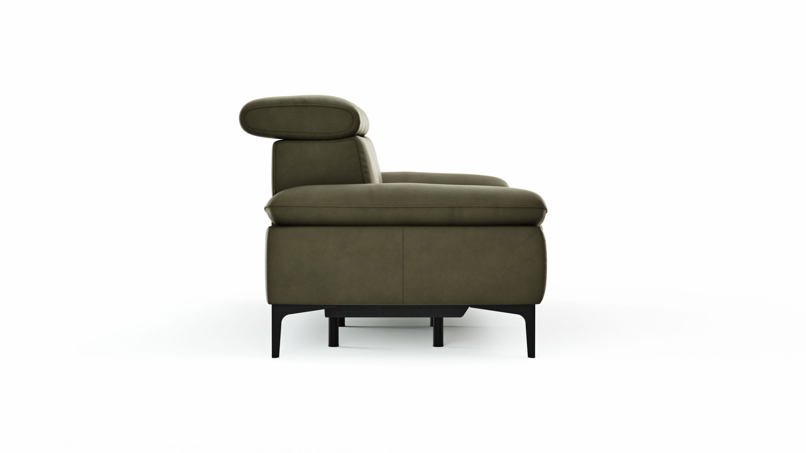 Sofa Felipa – 3-Sitzer inkl. Relaxfunktion (motorisch) und Kopfteil verstellbar, Leder, Olive