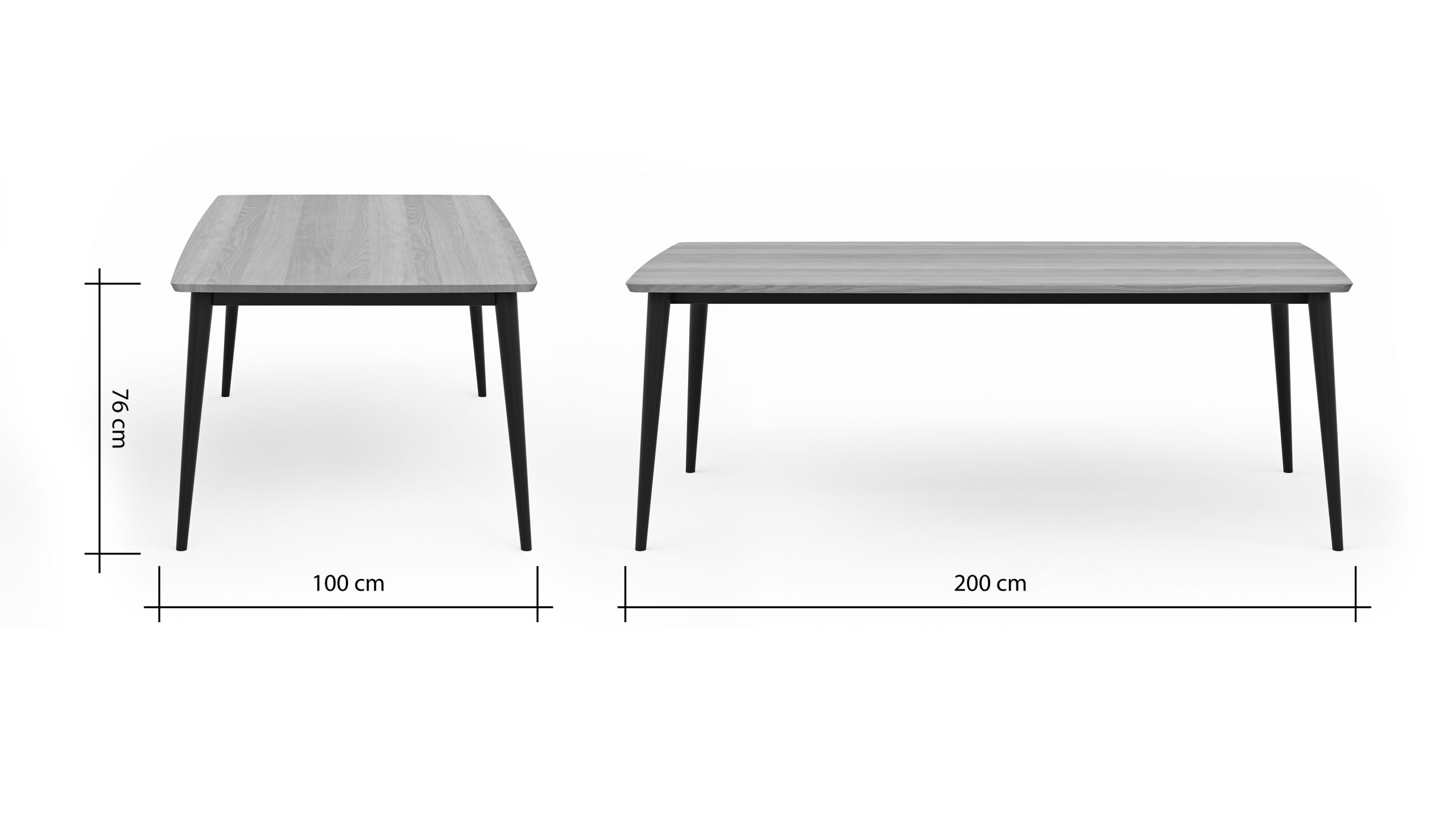 Esstisch Edvin – LB ca. 200×100 cm, ausziehbar, Eiche massiv, Metall, Schwarz