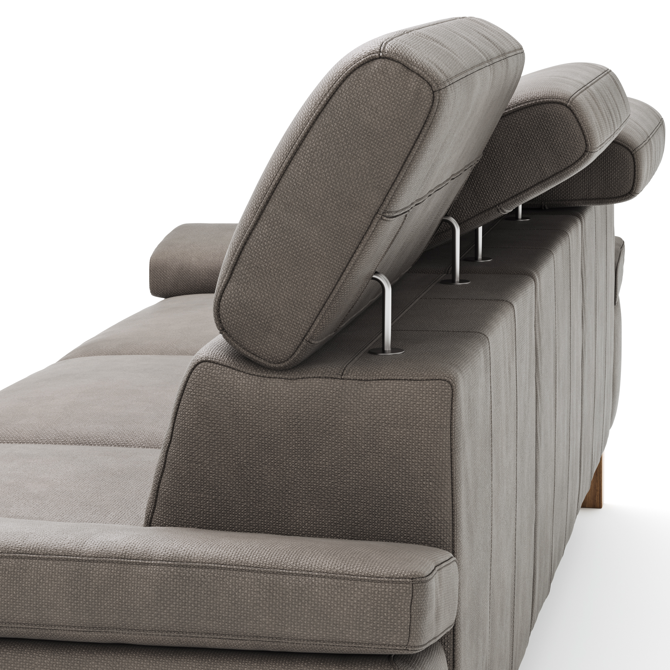 Ecksofa Hudson – 2,5-Sitzer mit Longchair rechts inkl. Kopfteil verstellbar, Stoff, Steingrau