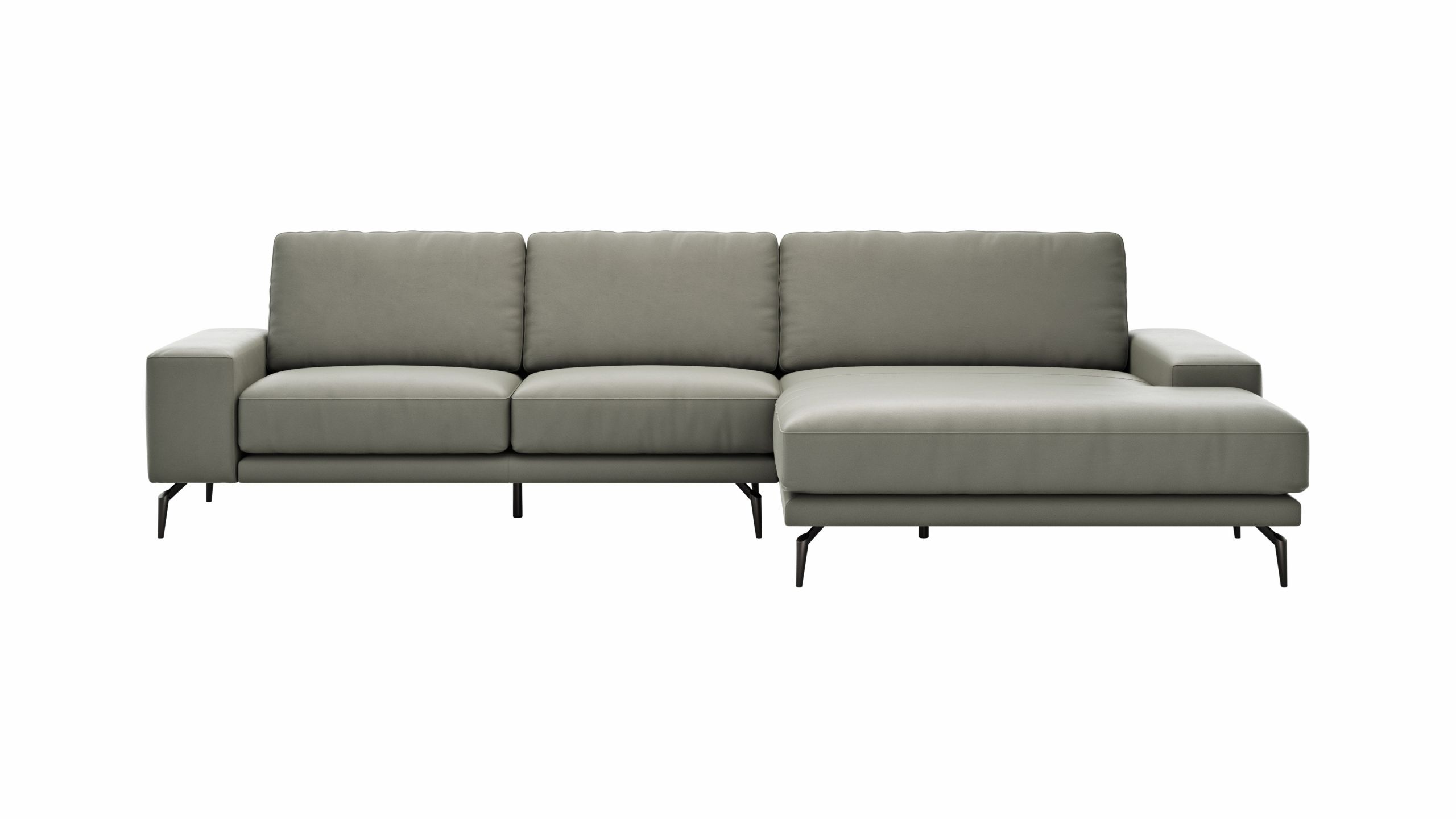 Ecksofa Redington – 2,5-Sitzer mit Longchair groß rechts, Leder, Grau