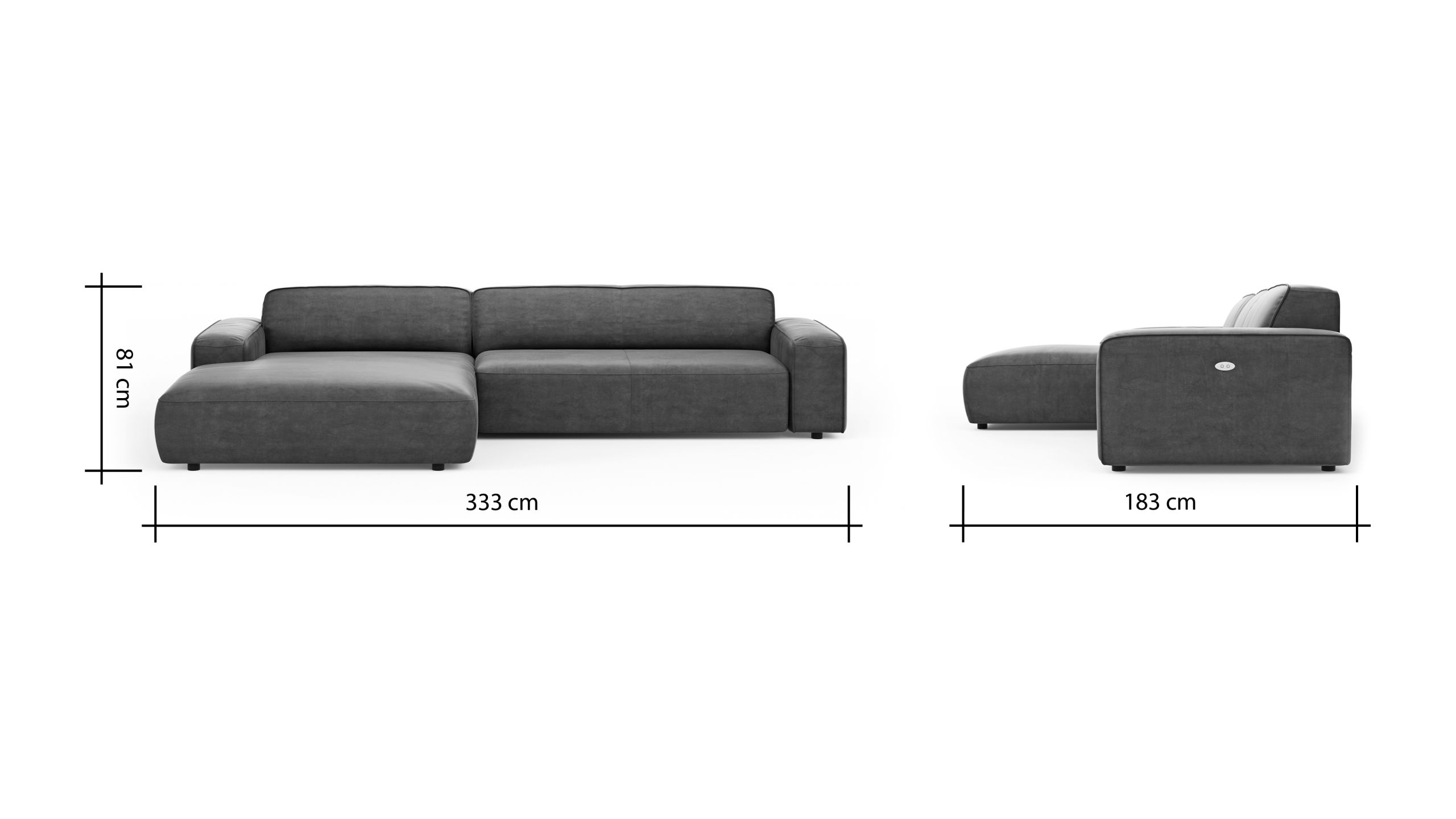 Ecksofa Denver – Longchair links mit 2,5-Sitzer inkl. Sitzvorzug (motorisch), Stoff, Braun