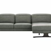 Ecksofa Rockport B – 2,5-Sitzer mit Longchair rechts inkl. Kopfteil/Sitztiefe/Armlehne verstellbar, Leder, Grau