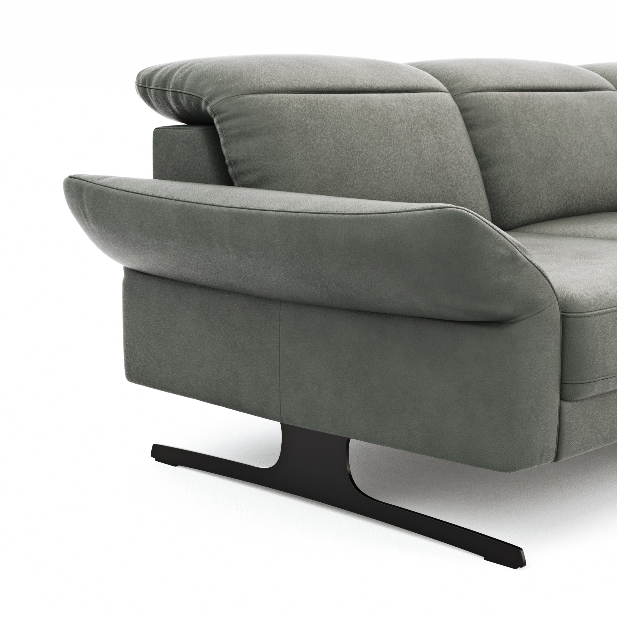 Ecksofa Rockport B – 2,5-Sitzer mit Longchair rechts inkl. Kopfteil/Sitztiefe/Armlehne verstellbar, Leder, Grau
