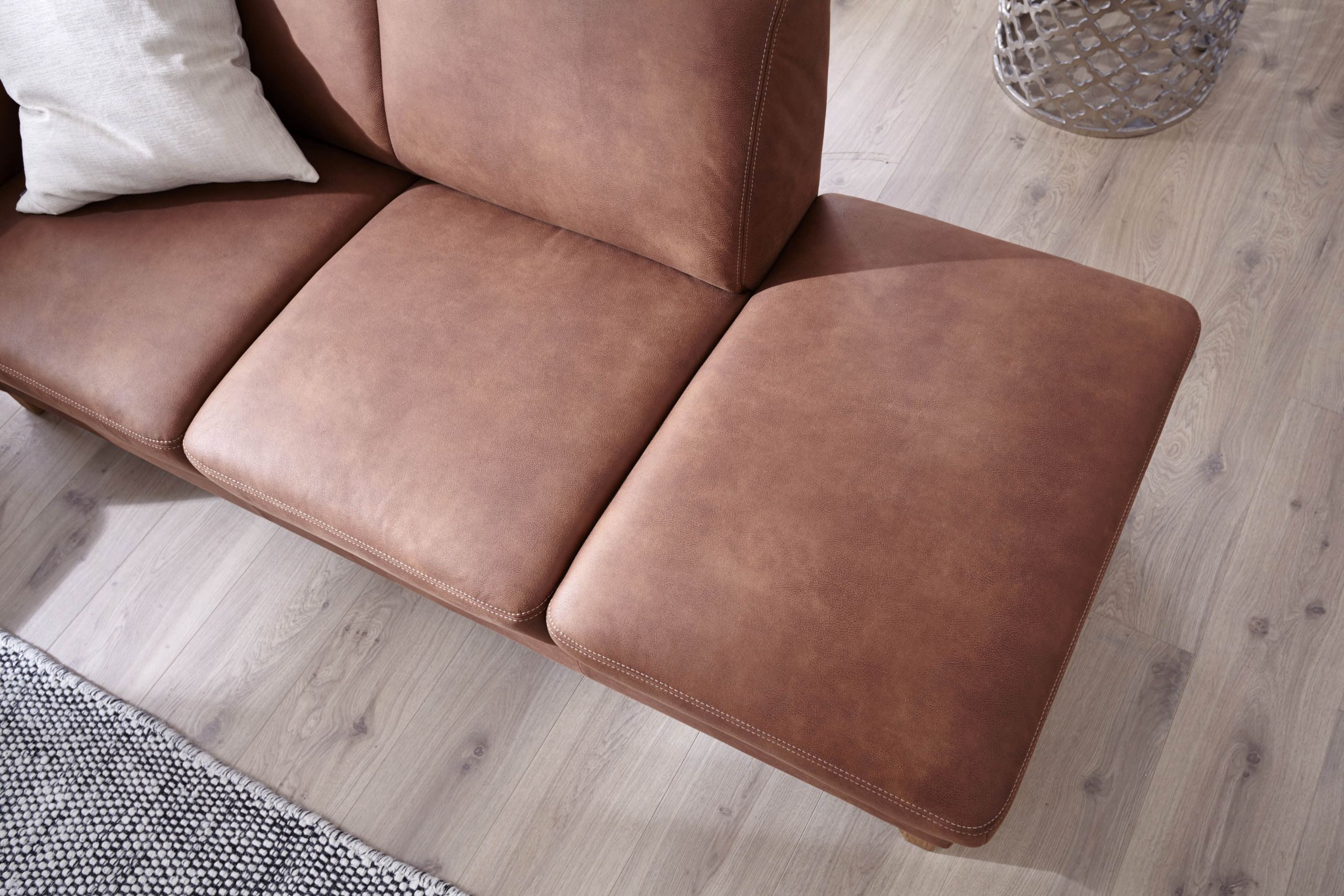 Sofa Providence – Recamiere links, Leder & Stoff, Braun