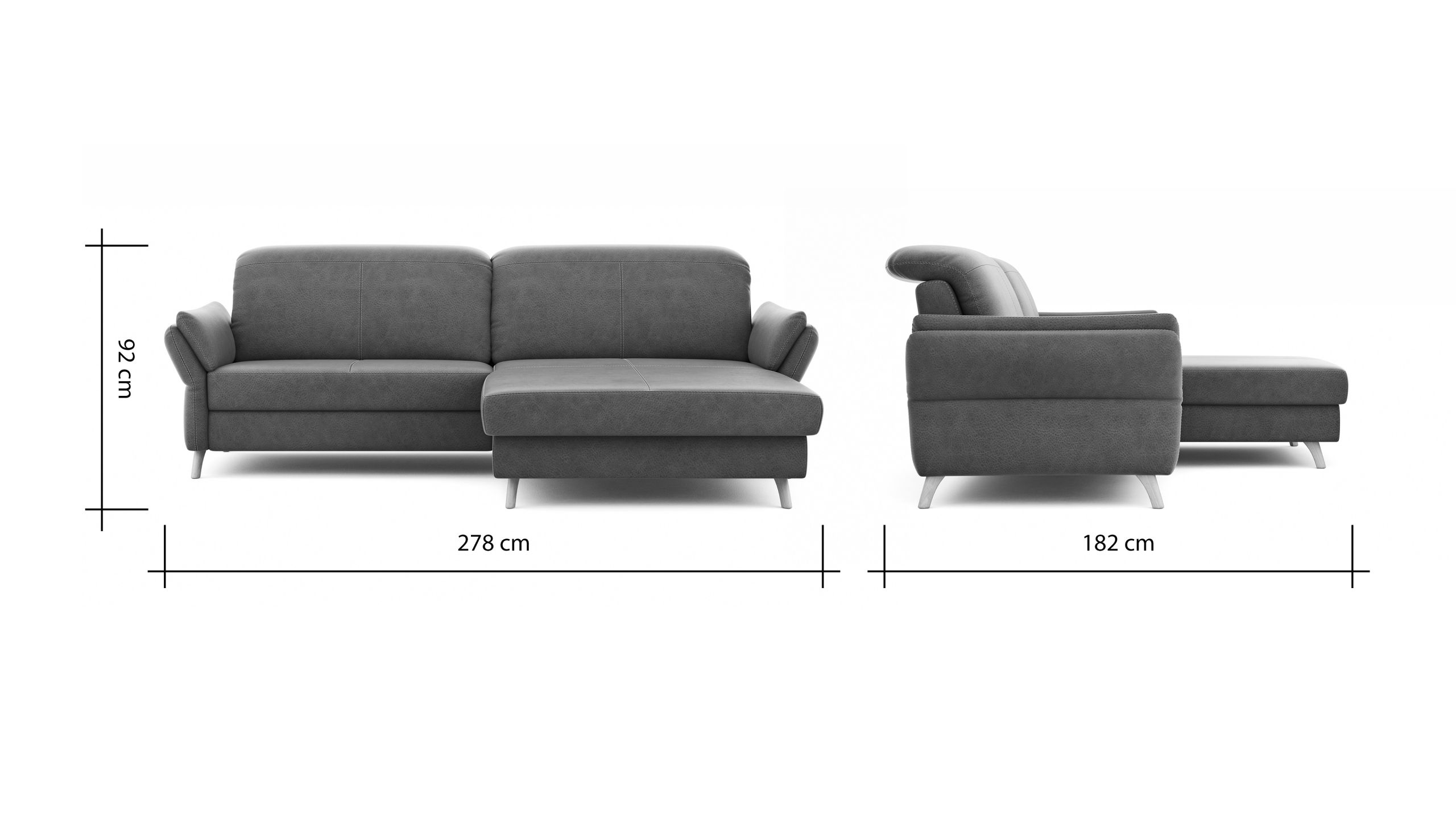 Ecksofa Stonington Style – 1-Sitzer mit Longchair rechts, Stoff, Graphit