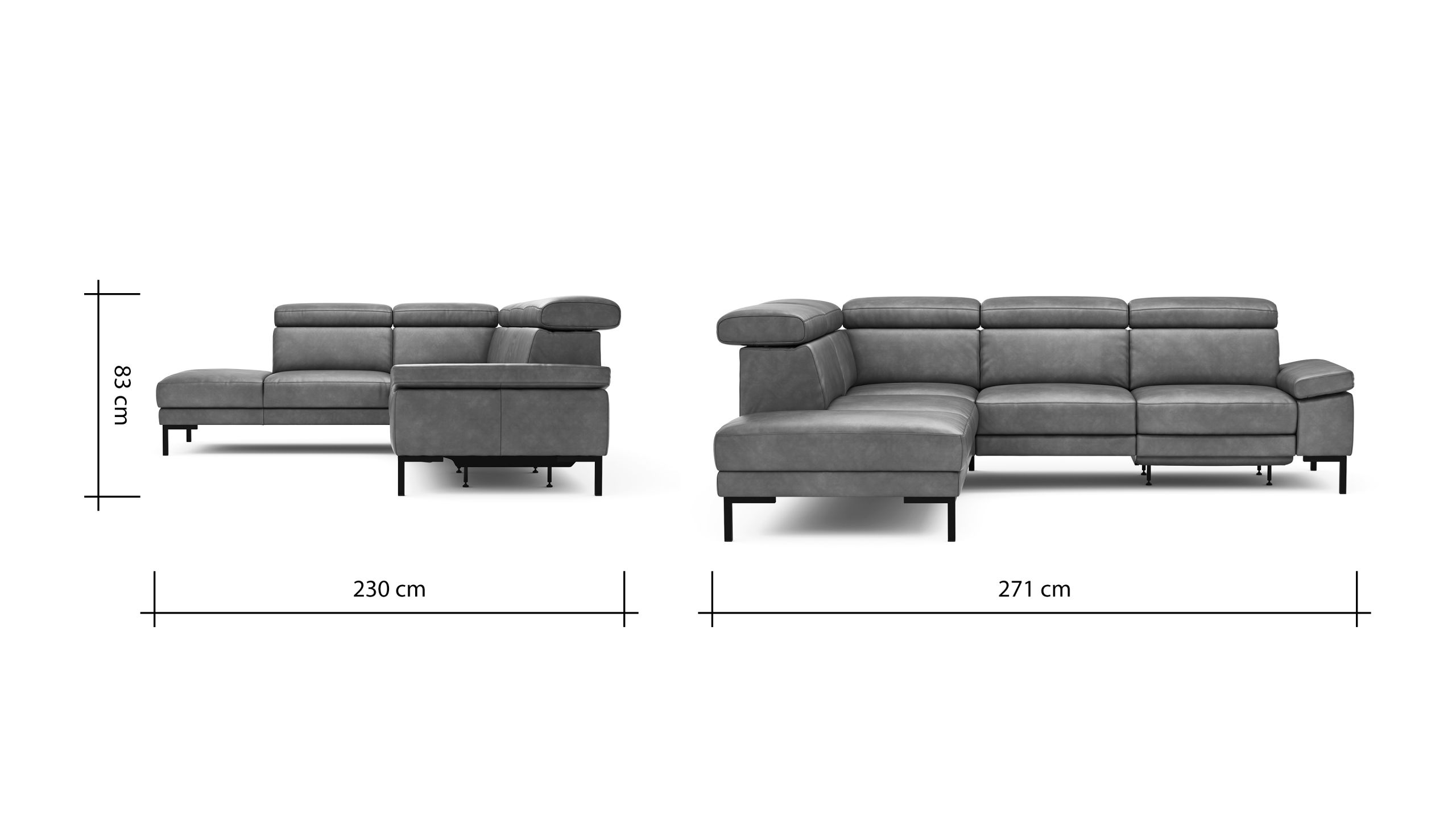 Ecksofa Hudson – Ecke links mit 2,5-Sitzer inkl. Kopfteil verstellbar und Sitzvorzug/Relaxfunktion (motorisch), Leder, Braungrün