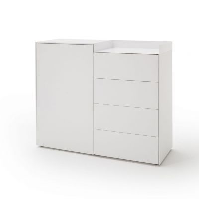 Highboard Tyra – BHT ca. 120x99x45 cm, Lack, Weiß, Metalleinsatz, Weiß