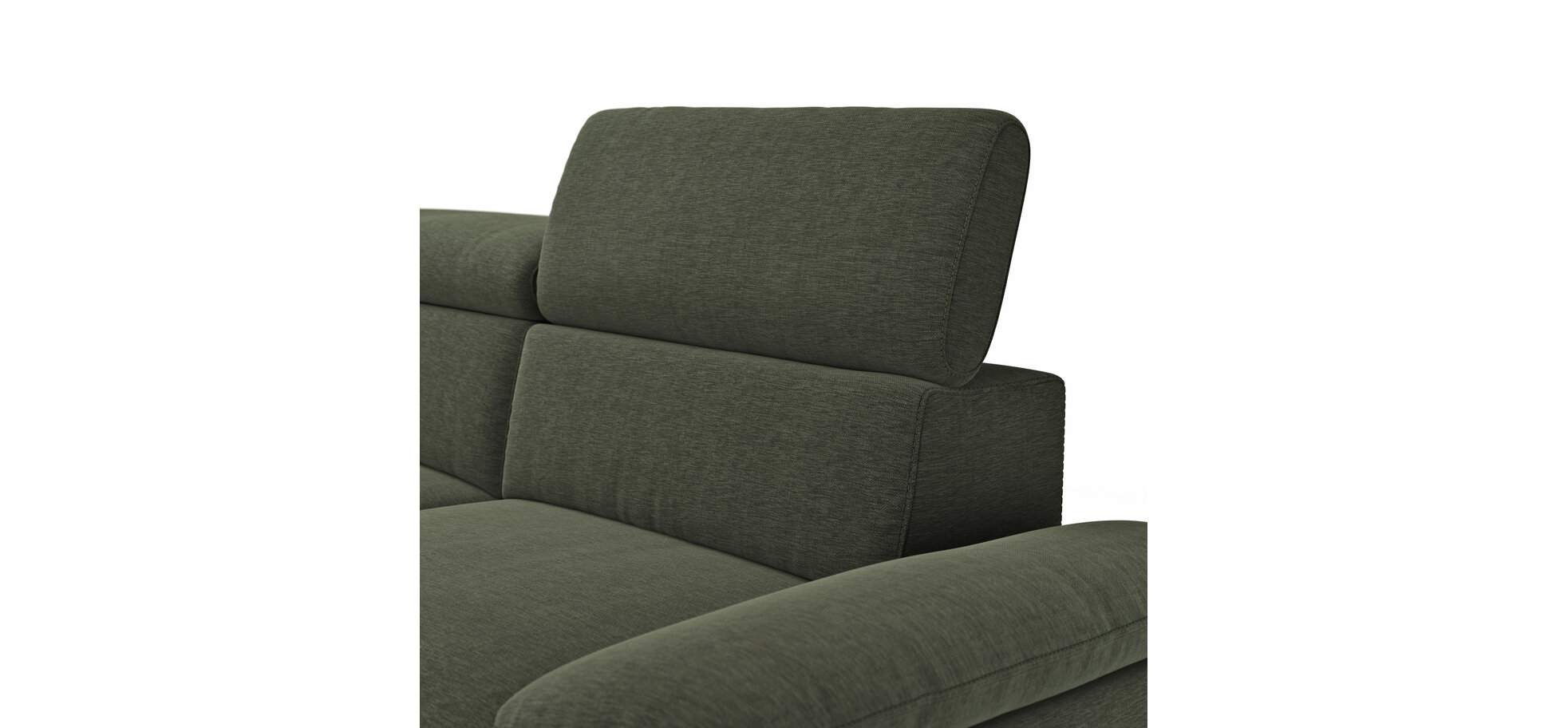 Ecksofa Felipa – Ecke links mit 2,5-Sitzer inkl. Armlehne verstellbar und Rückenlehne/Sitztiefe verstellbar (motorisch), Stoff, Dunkelgrün