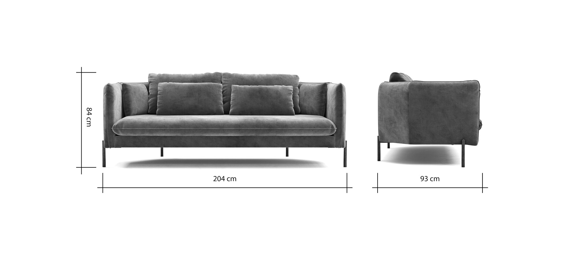 Sofa Birte – 3-Sitzer, Velour, Kupfer