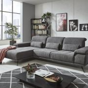 Sofa – Longchair links mit 3-Sitzer inkl. Kopfteil verstellbar, Stoff, Anthrazit
