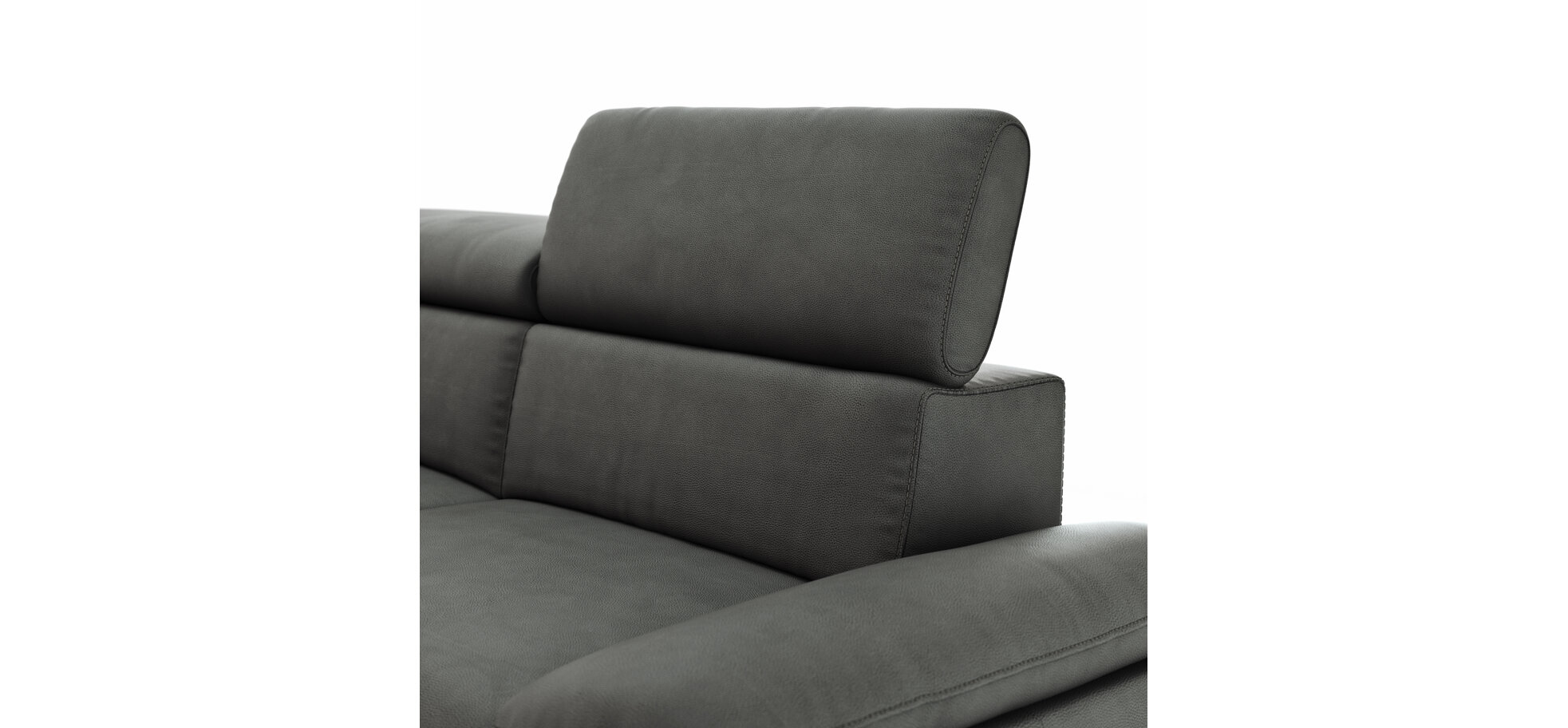 Ecksofa Felipa – Longchair links mit 2,5-Sitzer inkl. Armlehne verstellbar und Rückenlehne/Sitztiefe verstellbar (motorisch), Leder, Grau