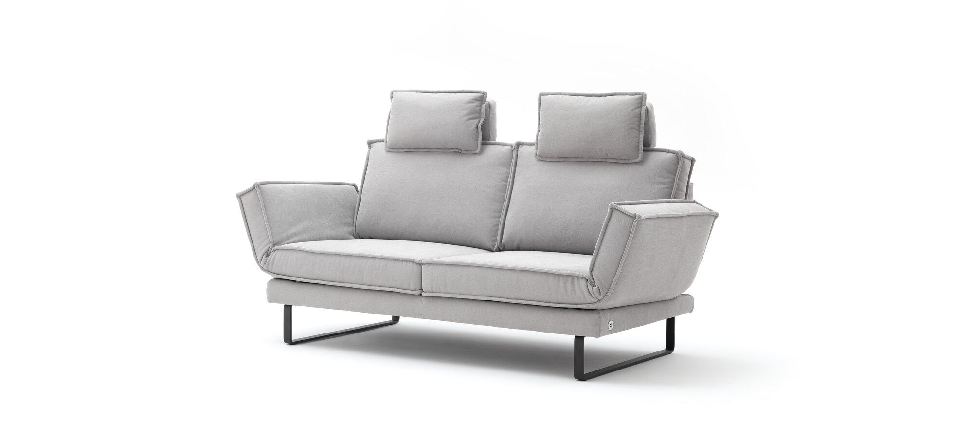 Sofa My – 2,5-Sitzer mit Rückenlehne/Armlehne verstellbar und Drehsitze inkl. Kopfstütze, Stoff, Hellgrau