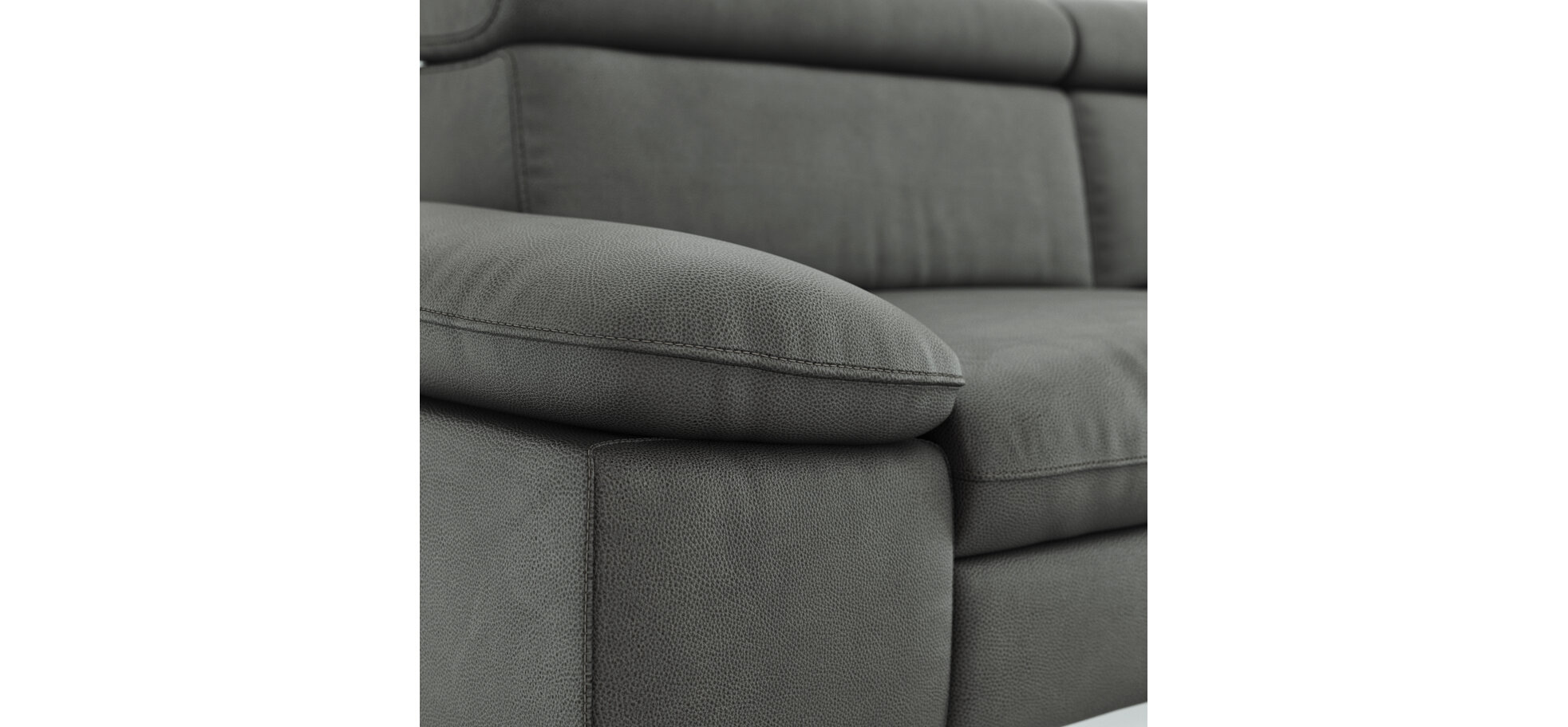 Ecksofa Felipa – 2,5-Sitzer mit Longchair rechts inkl. Armlehne verstellbar und Rückenlehne/Sitztiefe verstellbar (motorisch), Leder, Grau