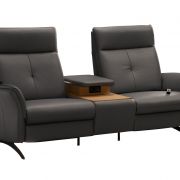 Sofa EM Pula – 2-Sitzer mit Tisch/USB/Steckdose, Leder, schwarz