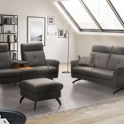 Sofa EM Pula – 2-Sitzer mit Tisch/USB/Steckdose, Leder, schwarz