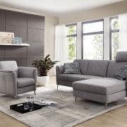Sofa – 2,5 Sitzer mit Longchair Rechts, Stoff, Silbergrau