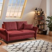 Sofa – 2-Sitzer, Schlaffunktion (manuell), Flachgewebe, Weinrot