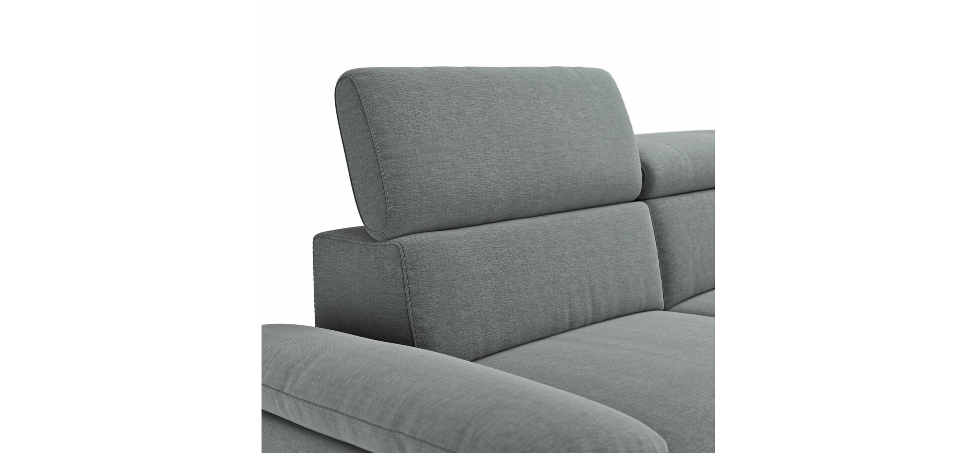 Ecksofa Felipa – 2,5-Sitzer mit Longchair rechts inkl. Kopfteil verstellbar, Stoff, Grau