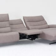 Ecksofa – 3-Sitzer mit Longchair rechts, Relaxfunktion motorisch, Leder, Eisengrau