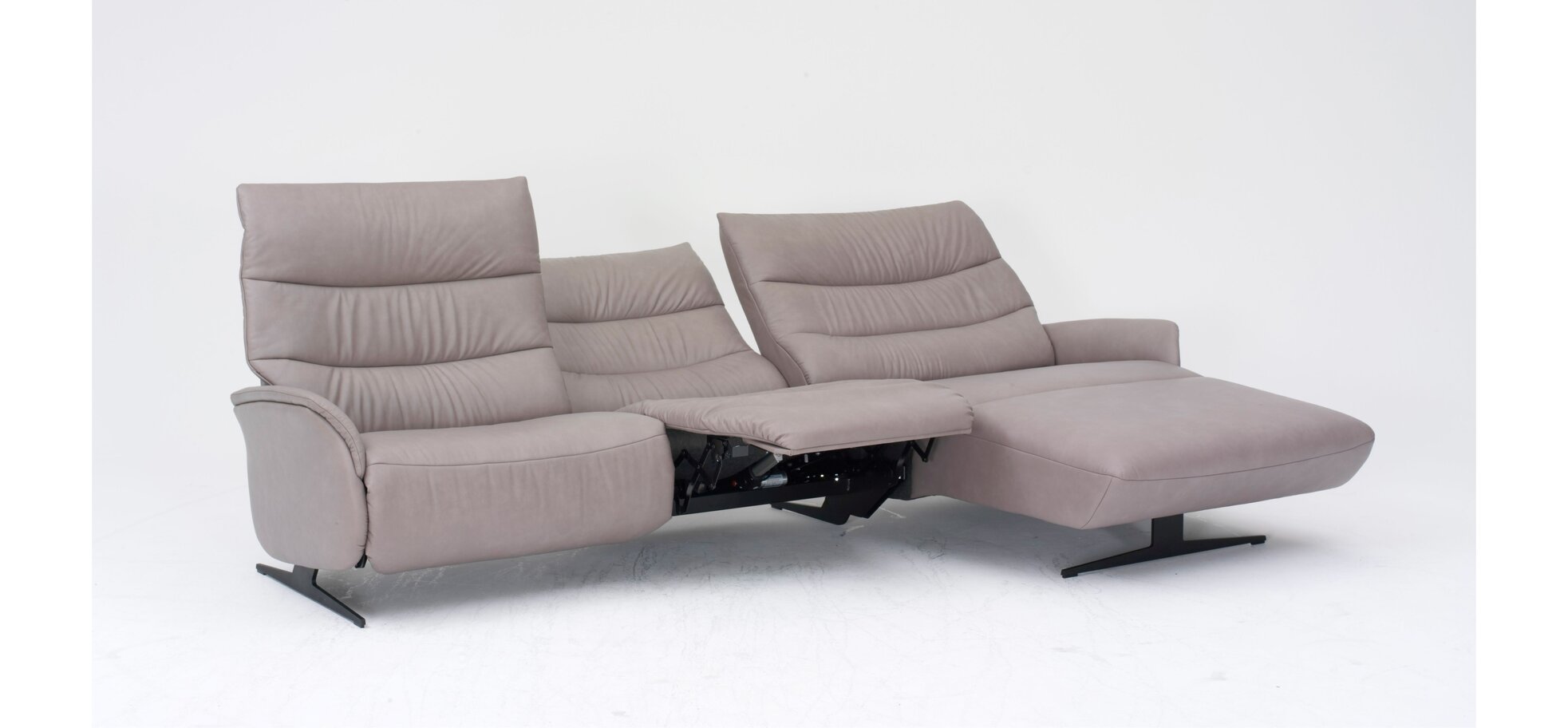 Ecksofa – 3-Sitzer mit Longchair rechts, Relaxfunktion motorisch, Leder, Eisengrau