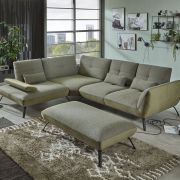 Sofa – 1-Sitzer mit Trapezecke und 3-Sitzer, inkl. Schwenkrücken und Nierenkissen, Stoff, Olivgrün