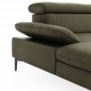 Ecksofa Felipa – Longchair links mit 2,5-Sitzer inkl. Armlehne verstellbar und Rückenlehne/Sitztiefe verstellbar (motorisch), Leder, Olive