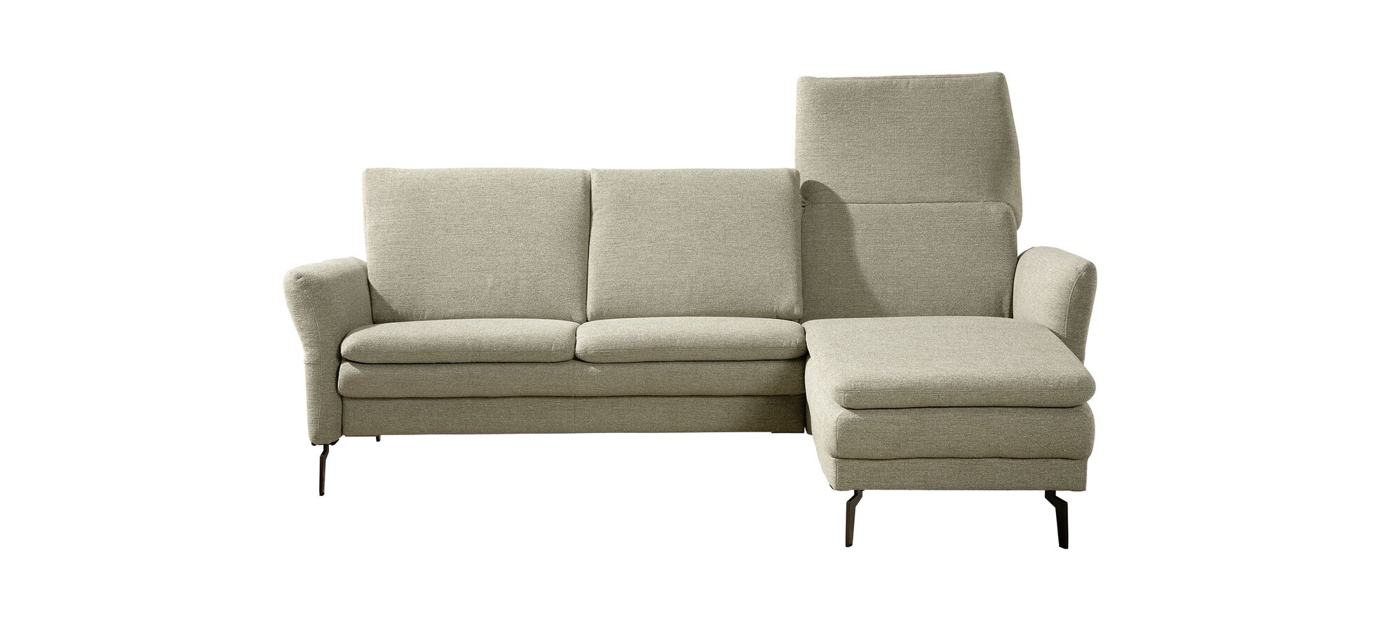 Ecksofa – 2,5-Sitzer mit Longchair rechts, Rückenlehne hochstellbar, Stoff, Lindgrün