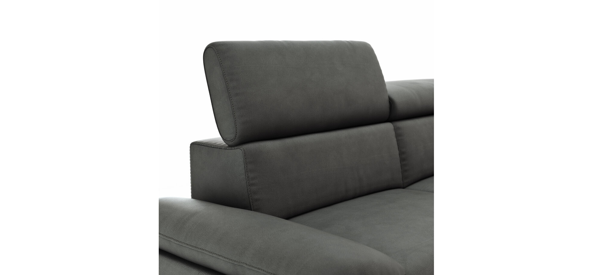 Sofa Felipa – 3-Sitzer inkl. Kopfteil verstellbar, Leder, Grau