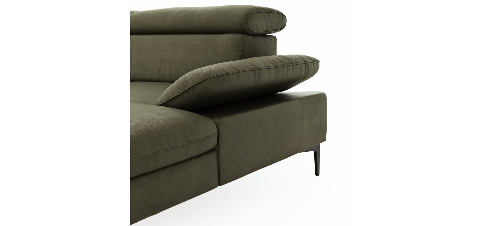 Ecksofa Felipa – 2,5-Sitzer mit Longchair rechts inkl. Armlehne verstellbar und Rückenlehne/Sitztiefe verstellbar (motorisch), Leder, Olive