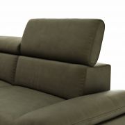 Ecksofa Felipa – Longchair links mit 2,5-Sitzer inkl. Kopfteil verstellbar, Leder, Olive