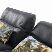 Ecksofa – 1-Sitzer mit Longchair rechts, Rücken/Armlehne/Sitztiefe verstellbar, Leder, Schwarz