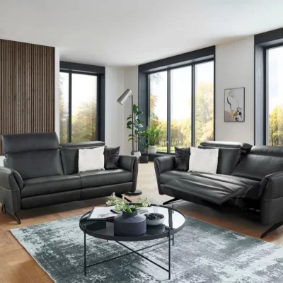 Sofa – 2,5-Sitzer, Kopfteil verstellbar, Sitzvorzug motorisch, Leder, Anthrazit