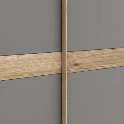 Schwebetürenschrank Viana – B ca. 301 cm, Lack, Steingrau, Riffholz, Balkeneiche
