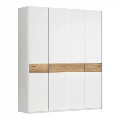 Drehtürenschrank Viana – B ca. 204 cm, Lack, Weiß, Riffholz, Wildeiche