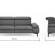 Sofa Felipa – 3-Sitzer inkl. Kopfteil verstellbar, Leder, Grau