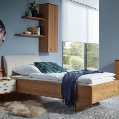 Bett Lenoso – Liegefläche ca. 90×200 cm, Eiche Nachbildung, Kunstleder Champagner