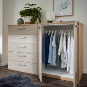 Kommode Viana – Balkeneiche furniert, Taupe
