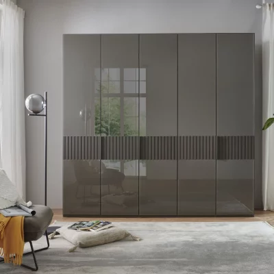 Drehtürenschrank – B. ca. 250 cm, Querriegel mit Lamellen, Glas Havanna