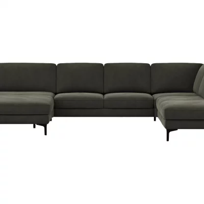 Wohnlandschaft Oviedo – Longchair links mit 2-Sitzer und Ecke rechts, Stoff, Braungrün