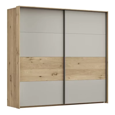 Schwebetürenschrank Viana – B ca. 218 cm, Furnier, Balkeneiche, Hellgrau