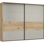 Schwebetürenschrank Viana – B ca. 278 cm, Furnier, Balkeneiche, Hellgrau