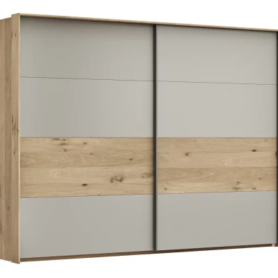 Schwebetürenschrank Viana – B ca. 278 cm, Furnier, Balkeneiche, Hellgrau